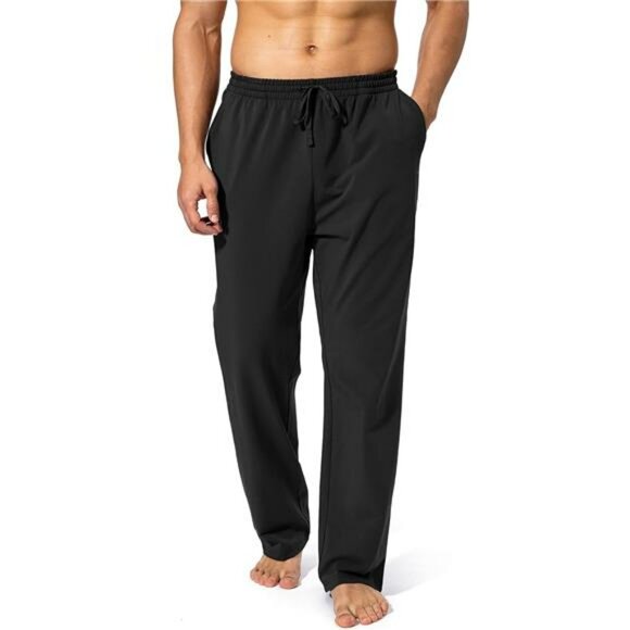 Mens Cotton Yoga Sweatpants Open Bottom Lounge Pants with Pockets Workout - Picture 2 of 7